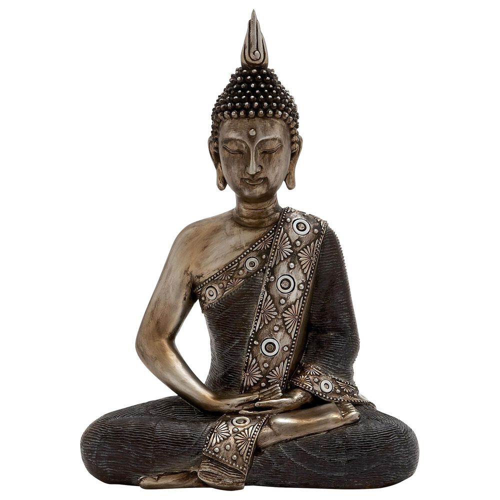 Maple and Jade 16" x 12" Buddha Sculpture in Brass, , large