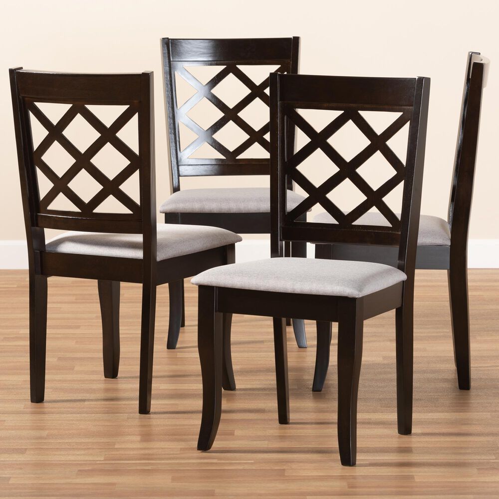 Baxton Studio Verner Side Chair with Grey Cushion in Espresso Brown (Set of 4), , large