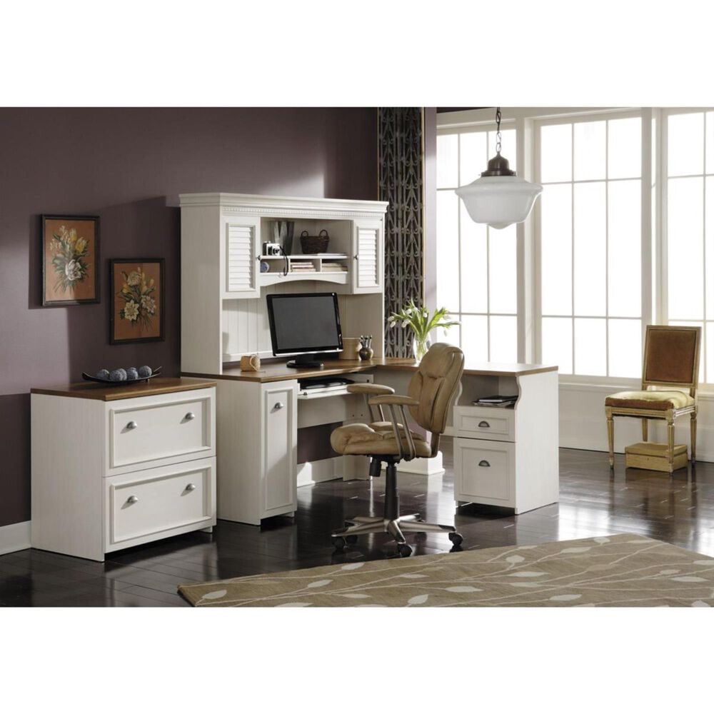Bush Fairview L-Shaped Computer Desk in Antique White and Tea Maple, , large