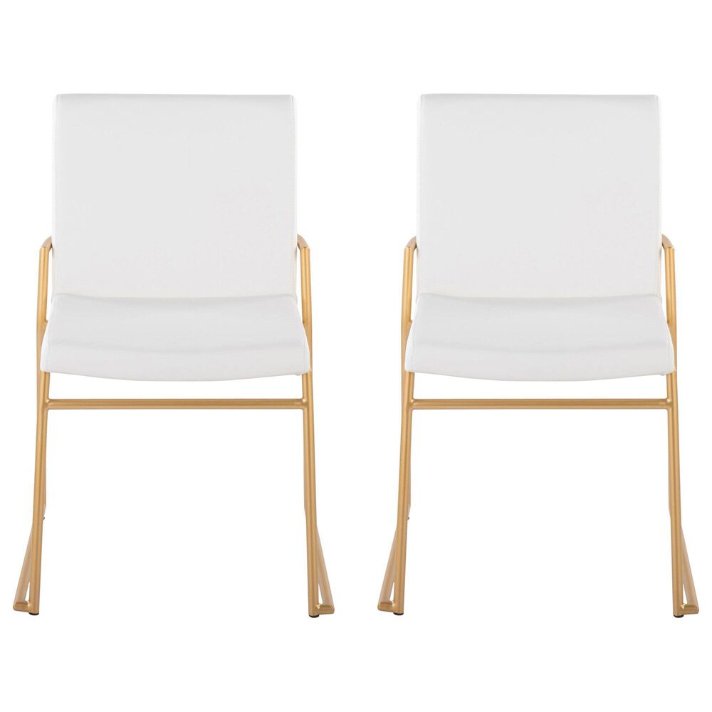 LumiSource Dutchess Side Chair with White Faux Leather Cushion in Gold (Set of 2), , large