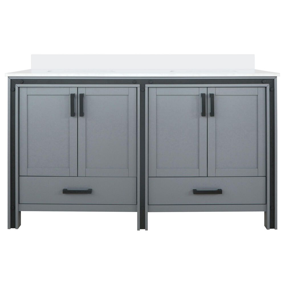 Lexora Home Ziva 60&quot; Double Bathroom Vanity in Dark Grey with 2 cm White Cultured Marble Top and Rectangular Sinks, , large