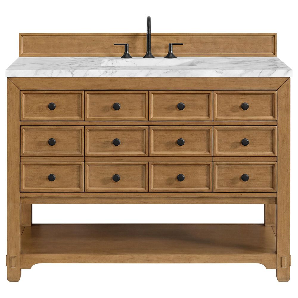 James Martin Malibu 48&quot; Single Bathroom Vanity in Amber Birch with Carrara White Marble Top and Rectangular Sink, , large