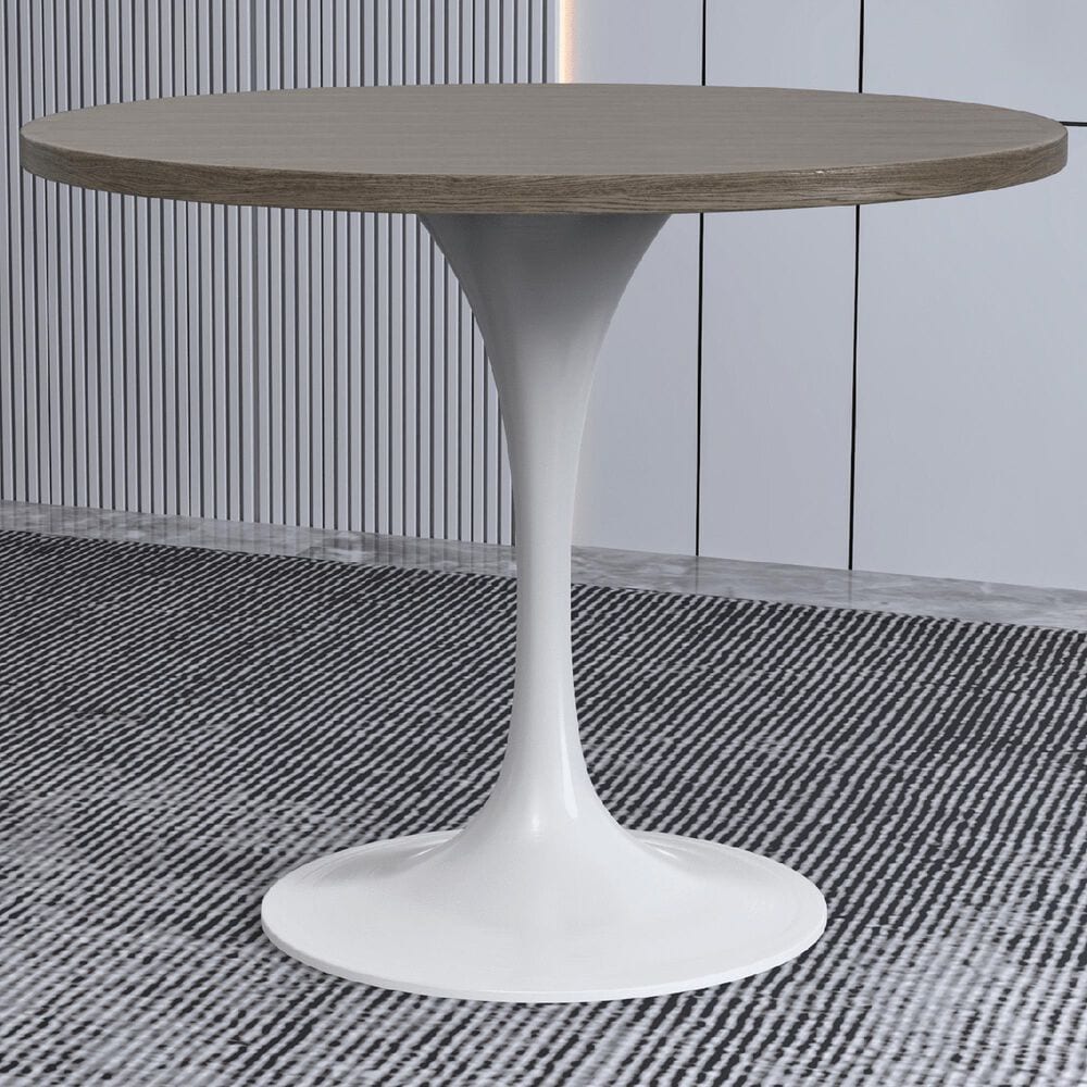 Leisuremod LeisureMod Verve Collection 36 Round Dining Table, White Base with Dark Maple MDF Top, , large