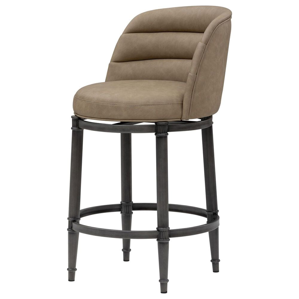 Armen Living Eunice Swivel Counter Height Stool with Mushroom Brown Upholstery in Antique Pewter, , large