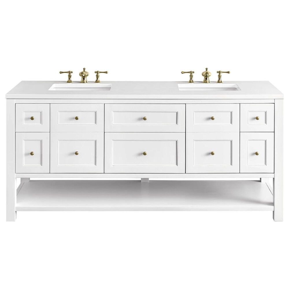 James Martin Vanities Breckenridge 72&quot; Double Bathroom Vanity in Bright White with 3 cm White Zeus Quartz Top and Rectangular Sinks, , large