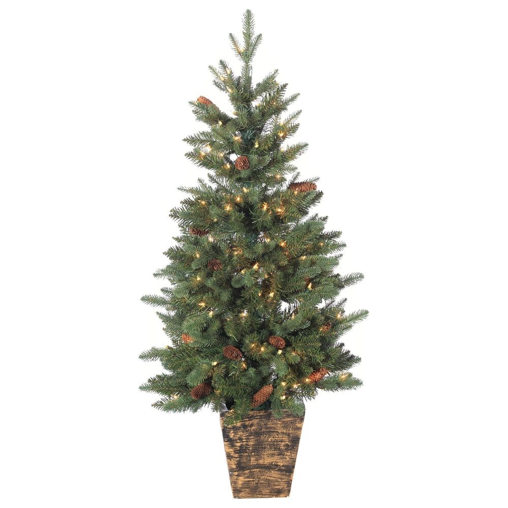 The Gerson Company 4" Potted Pre-Lit Artificial Georgia Pine with White LED Lights in Green, , large