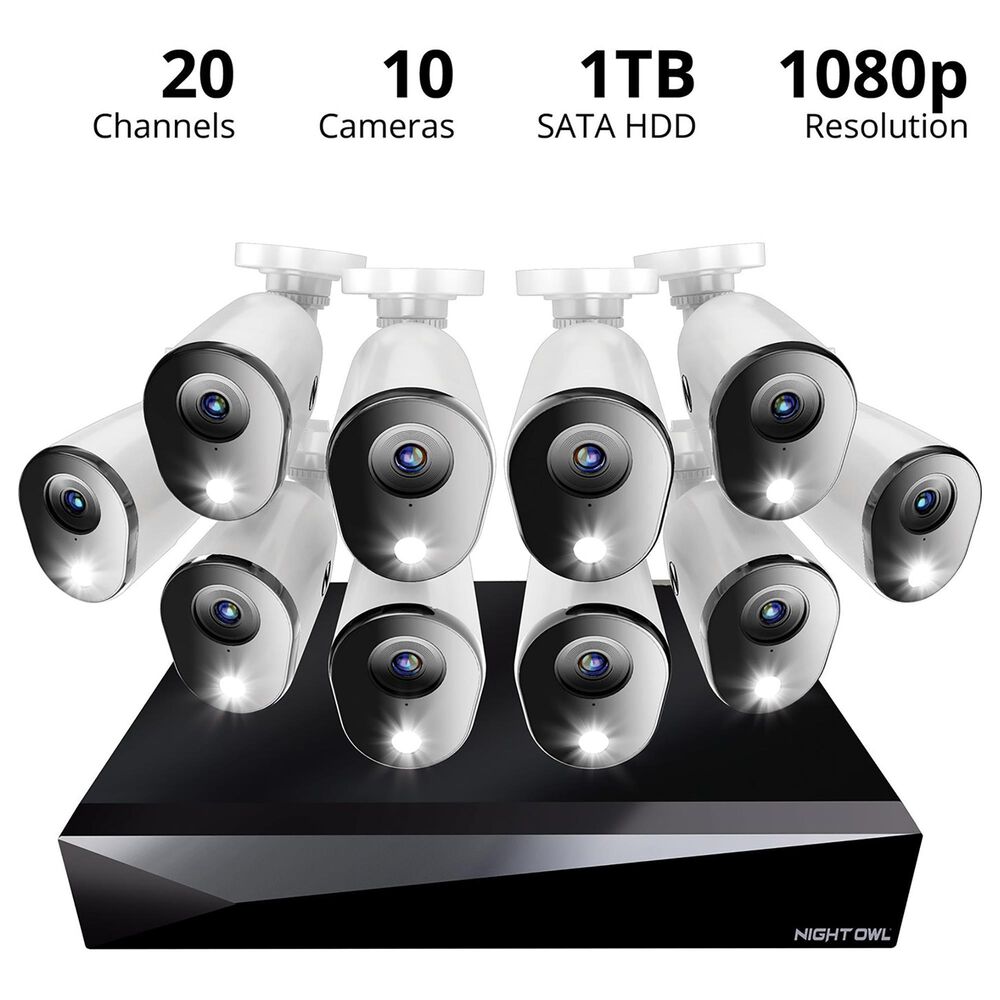 Night Owl 2-Way Audio 20 Channel DVR Security System with 1TB Hard Drive and 10 Wired 1080p Deterrence Cameras, , large