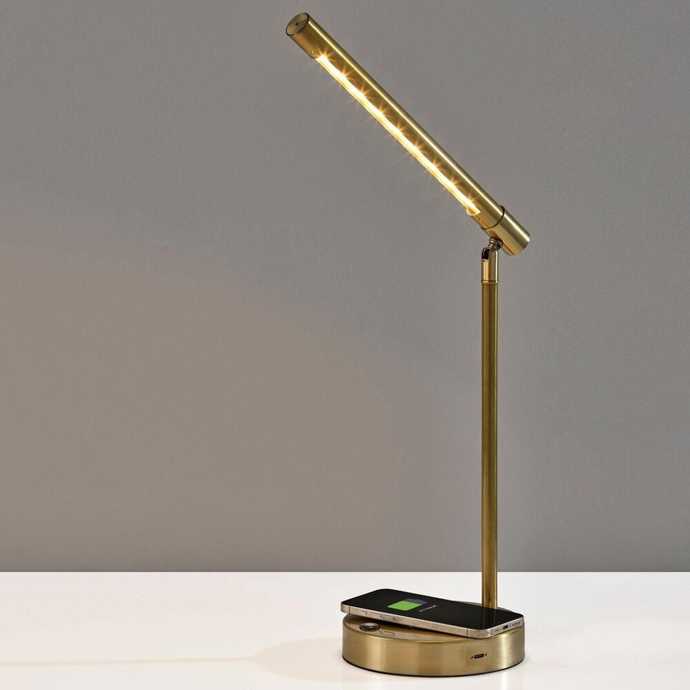Adesso Dax LED Wireless Charging Desk Lamp in Antique Brass, , large