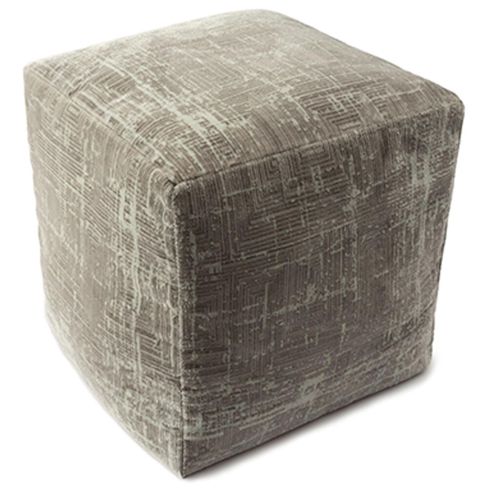 LR Home 18" Square Pouf in Gray and Beige, , large