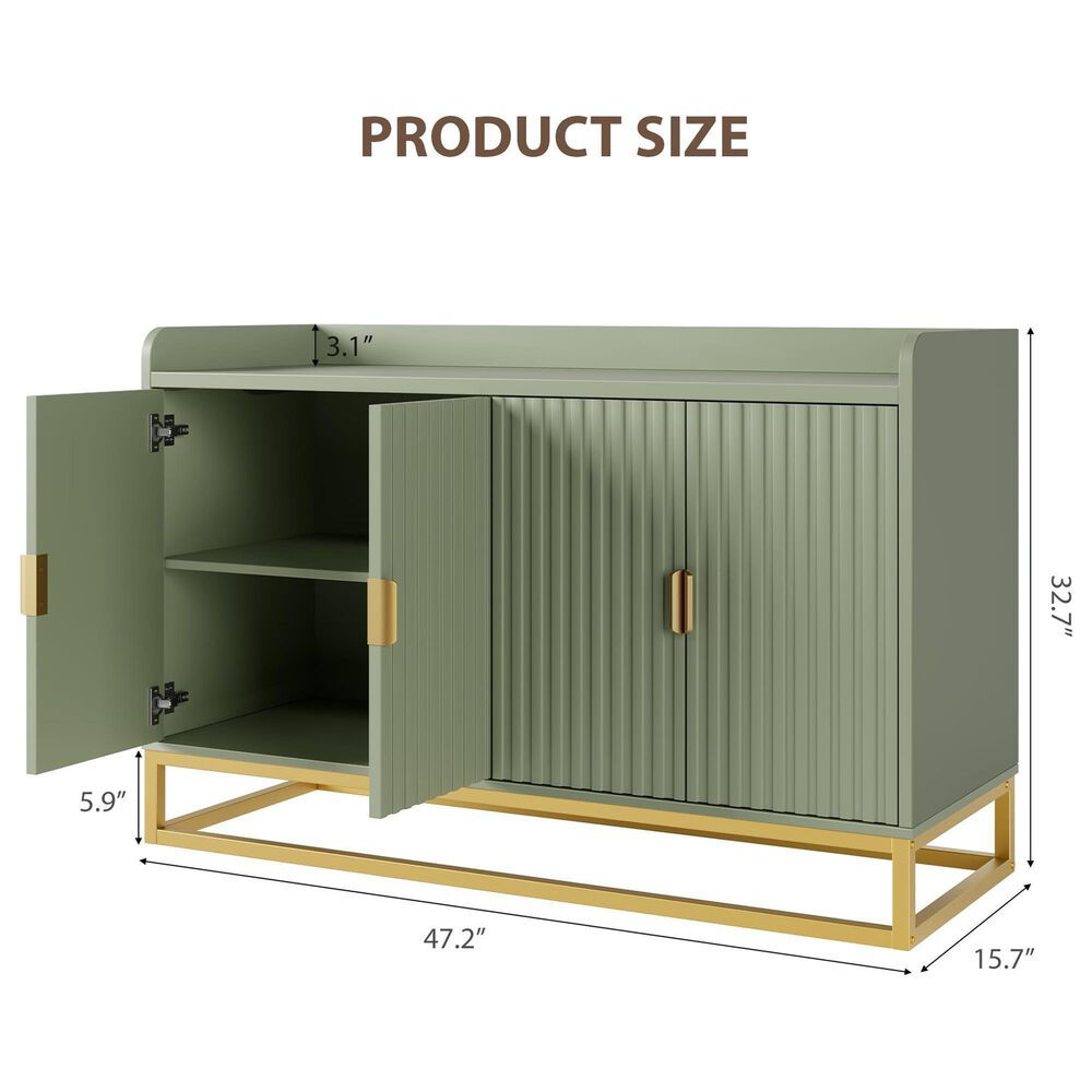 GARVEE 47.2" Sideboard Buffet Cabinet with Adjustable Shelves in Matt Gray Green, , large
