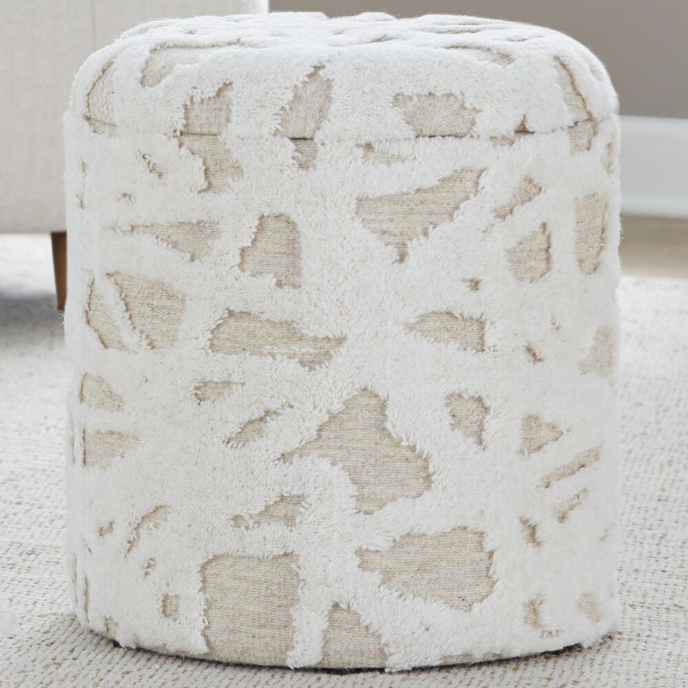 LumiSource Tahoe 18" Shag Storage Ottoman in Beige, , large
