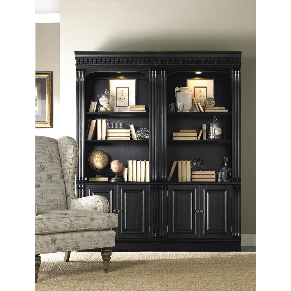 Hooker Furniture Telluride Door Bunching Bookcase in Black with Reddish Brown Rub-Through, , large