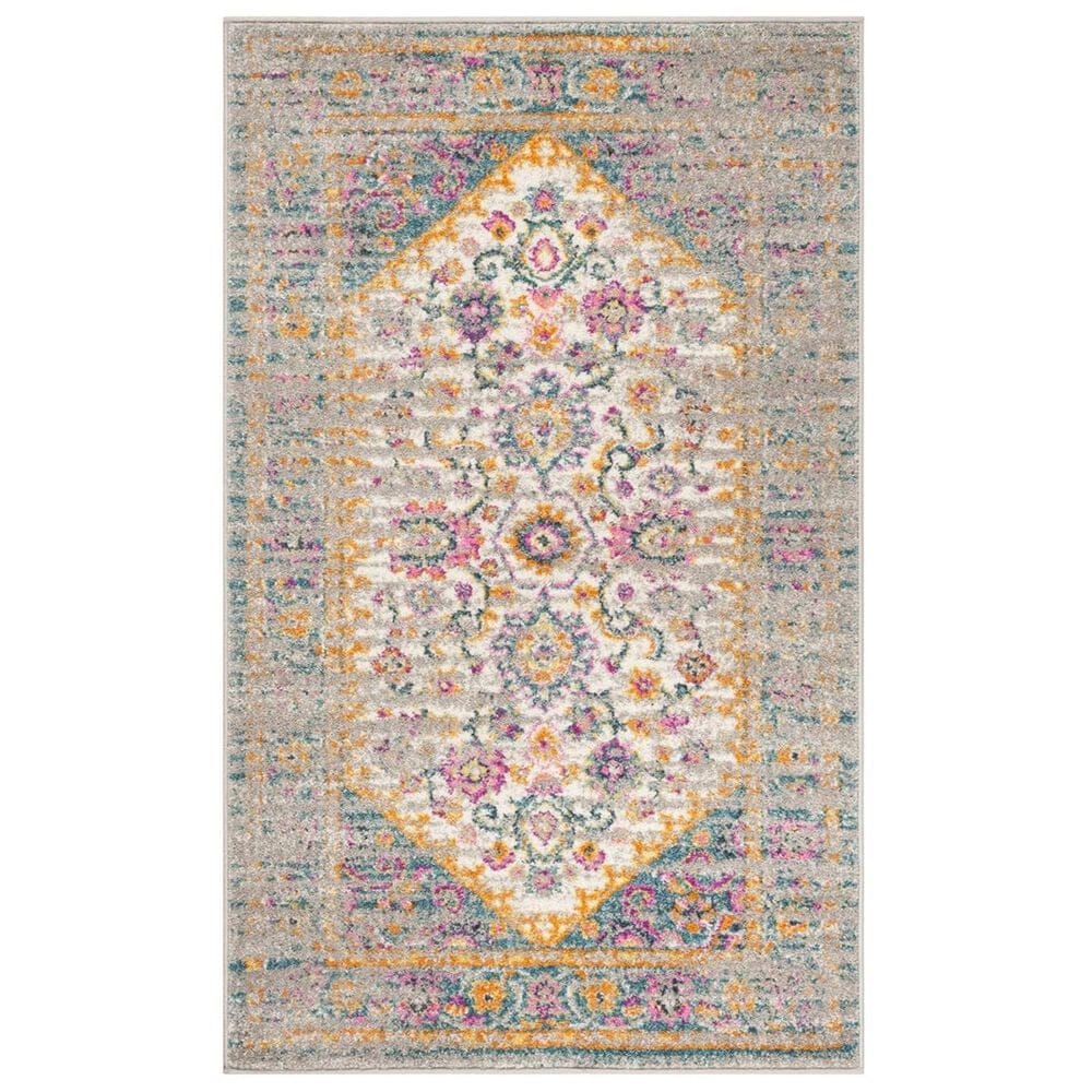 Safavieh Madison MAD122G-4 4" x 6" Light Grey/Fuchsia Area Rug, , large