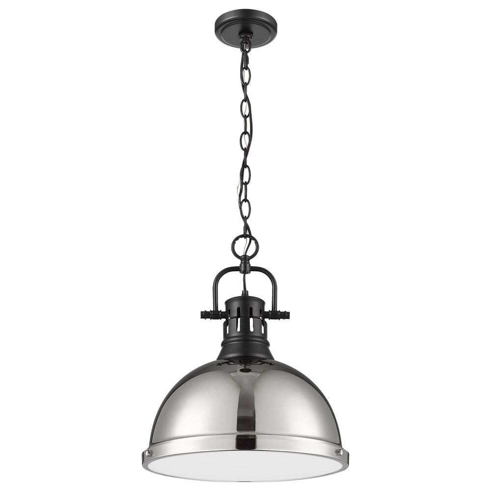 Golden Lighting Duncan 1-Light Pendant with Chain and Chrome Shade in Matte Black, , large
