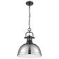 Golden Lighting Duncan 1-Light Pendant with Chain and Chrome Shade in Matte Black, , large