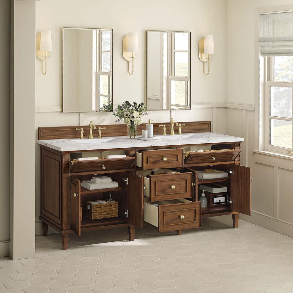 James Martin Vanities Lorelai 72&quot;Double Vanity in Mid-Century Walnut with 3 cm Ethereal Noctis Quartz Top, , large