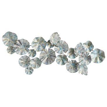 Nearly Natural Inc 24" x 60" Coastal Floral Metal Wall Decor in Silver, Blue and Brown, , large