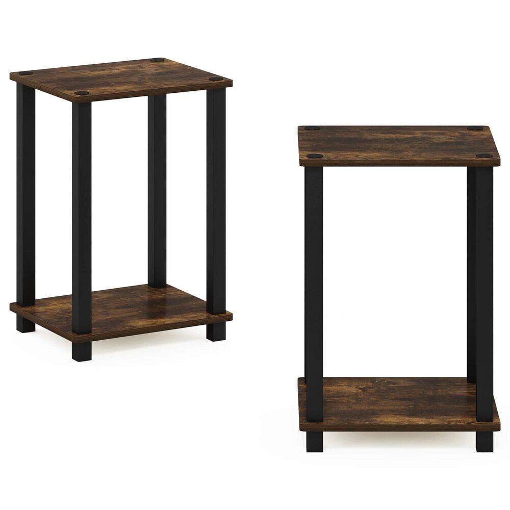 HOMLUX 2-Tier Small End Table in Amber Pine and Black (Set of 2), , large