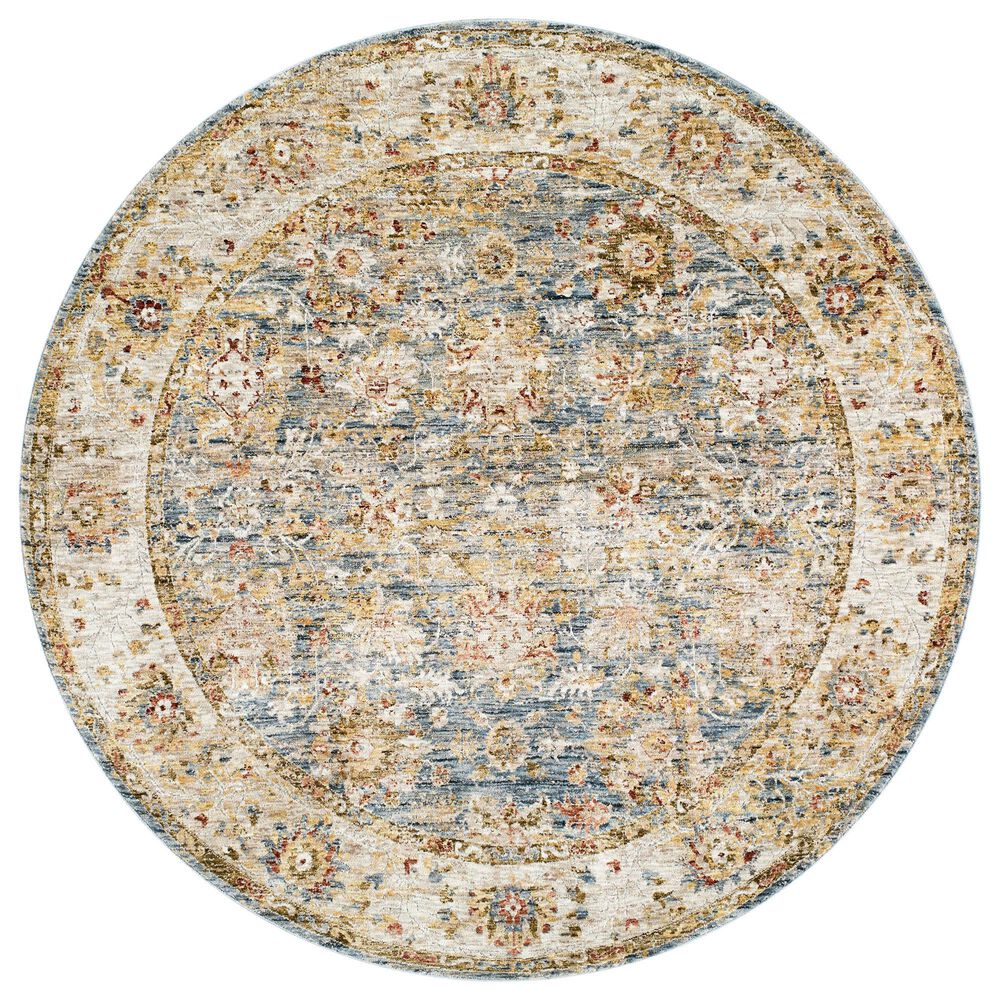 Surya Mona Lisa 5&#39;3&quot; Round Tan, Light Sage, Dark Blue, Mustard, Olive, Sage, Brick Red and Burgundy Area Rug, , large