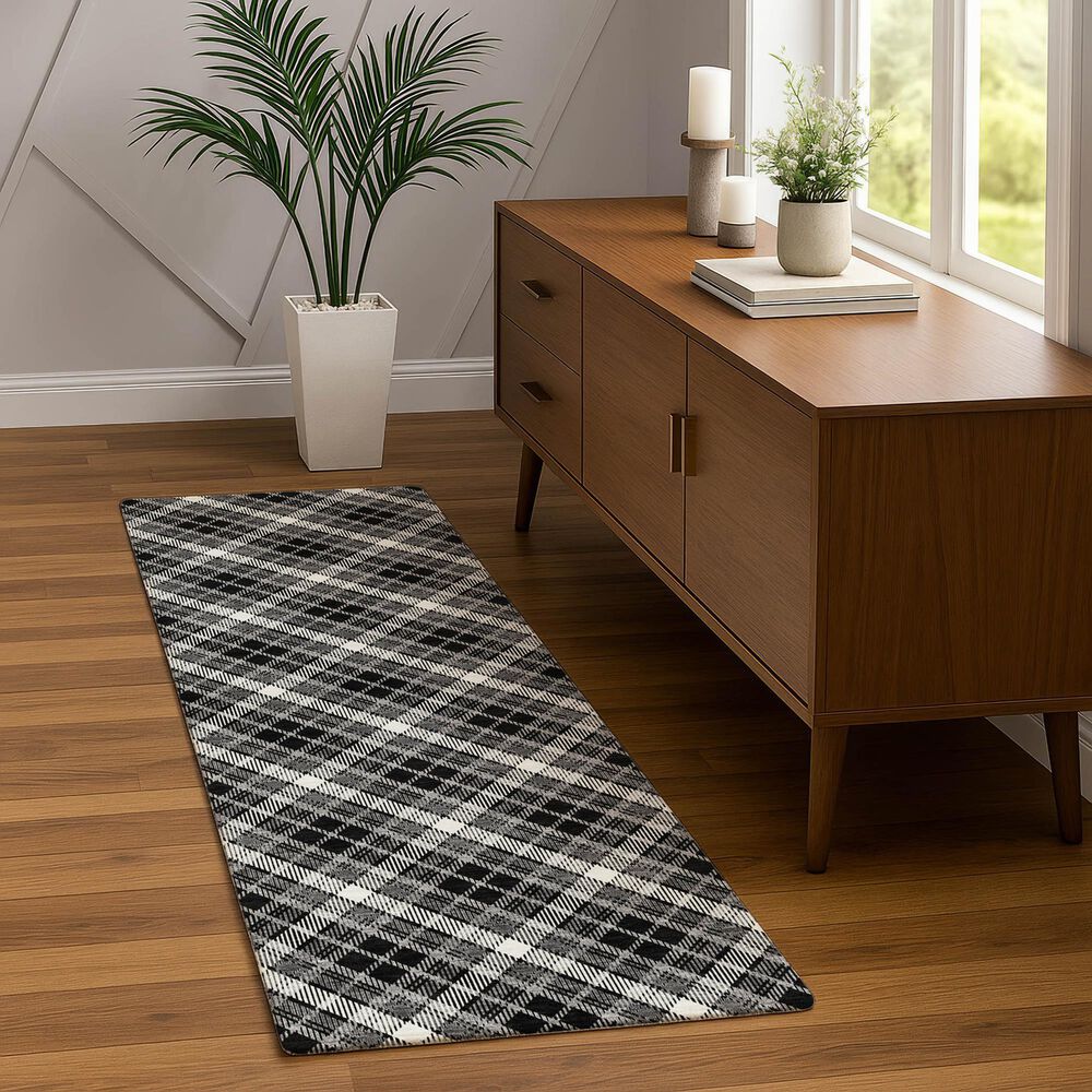 Dalyn Rug Company Soft Essentials Plaid Black 2'3" x 7'6" Indoor/Outdoor Runner, , large