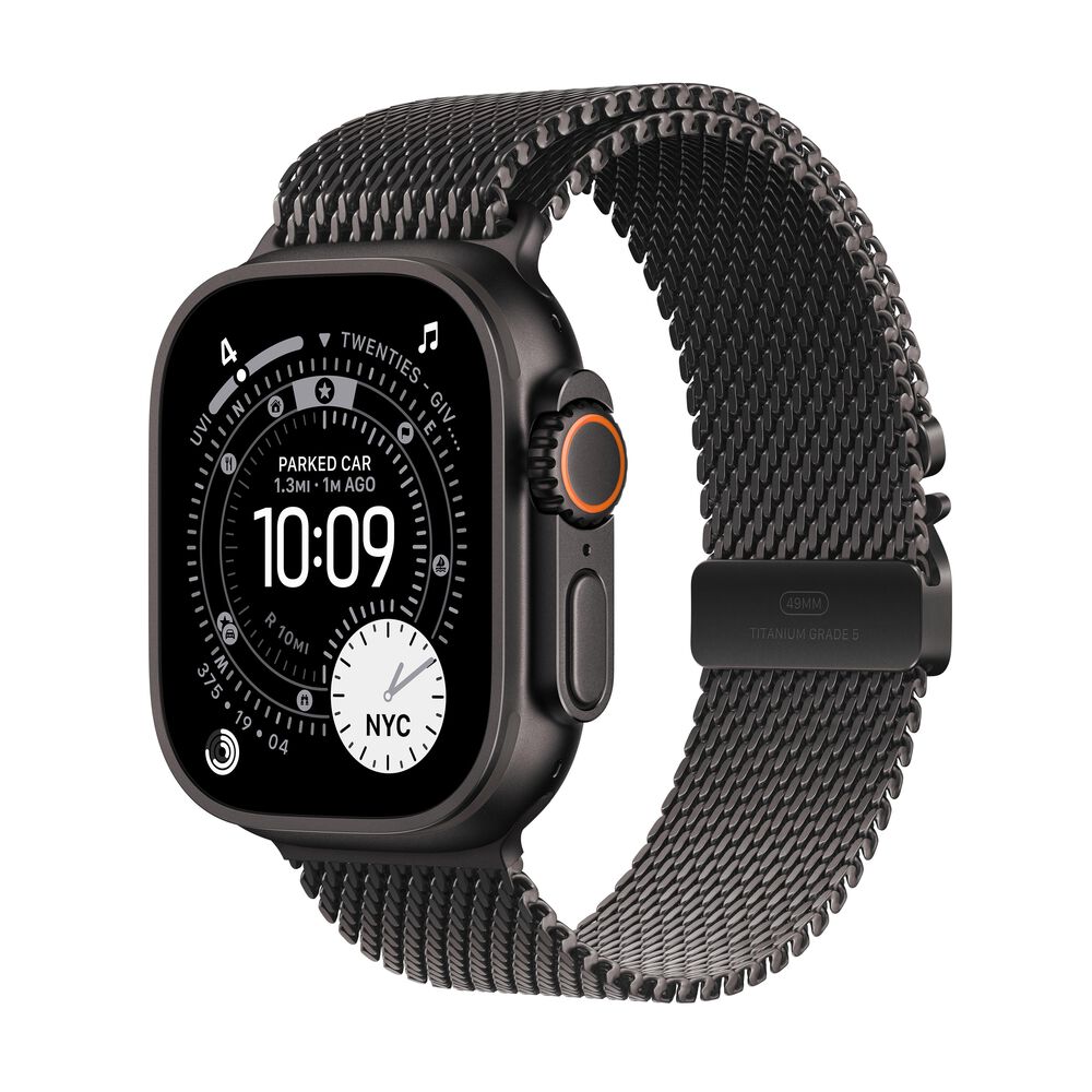 Apple Watch Ultra 3 (GPS+Cellular) 49mm Titanium Case with Titanium Milanese Loop - Large - Black - (2025), , large