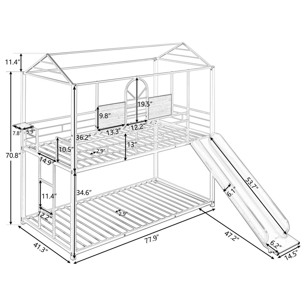 Hearth and Haven Twin over Twin House Bunk Bed with Built-in Slide in Black and Red, , large