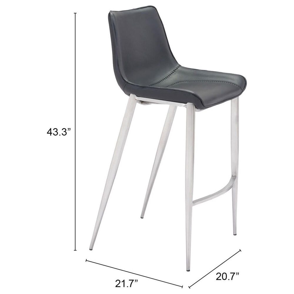 Zuo Modern Magnus Bar Chair in Black and Silver &#40;Set of 2&#41;, , large