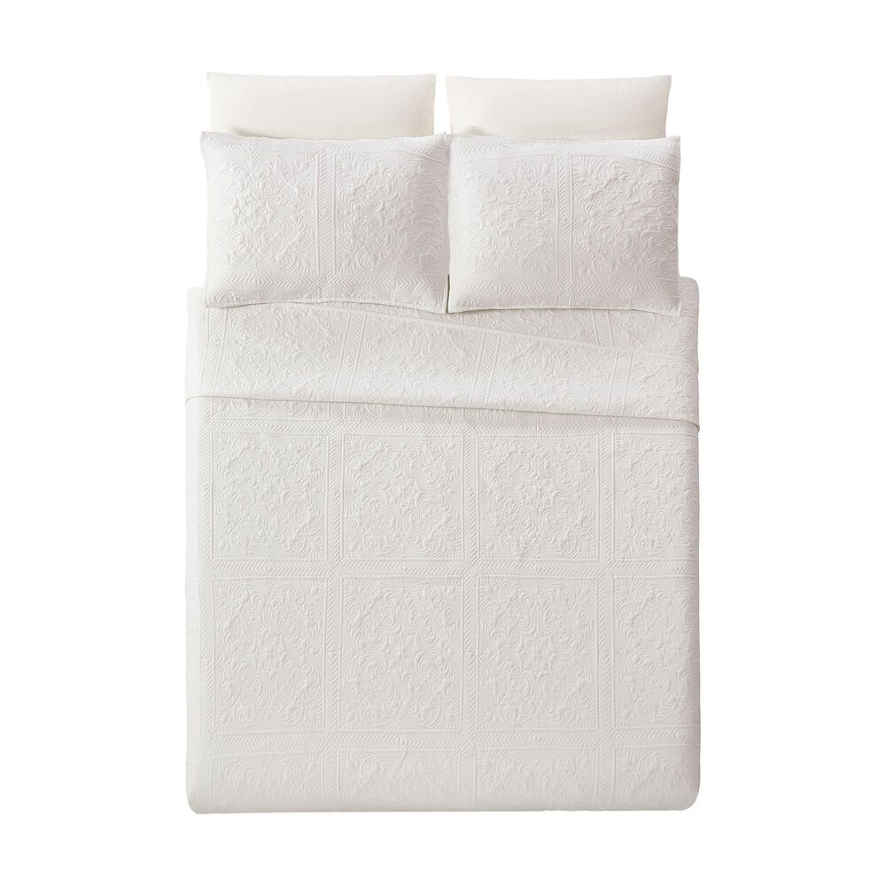 Peking Handicraft Solid Stitch 3-Piece King Bedspread Set in White, , large