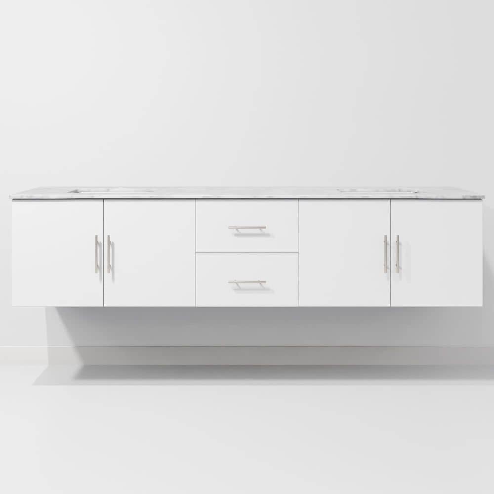 Lexora Home Geneva 80" Double Bathroom Vanity in Glossy White with 2 cm White Carrara Marble Top and Rectangular Sinks, , large