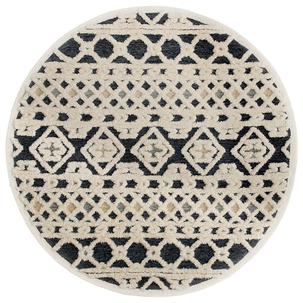 L&R Resources Sinuous Modern Geometric 4" Round Blue, Cream and Tan Area Rug, , large