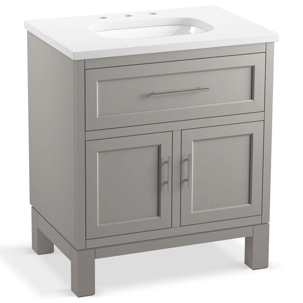 Kohler Quo 30" Single Bathroom Vanity in White with 3 cm Pure White Quartz Top and Oval Sink, , large
