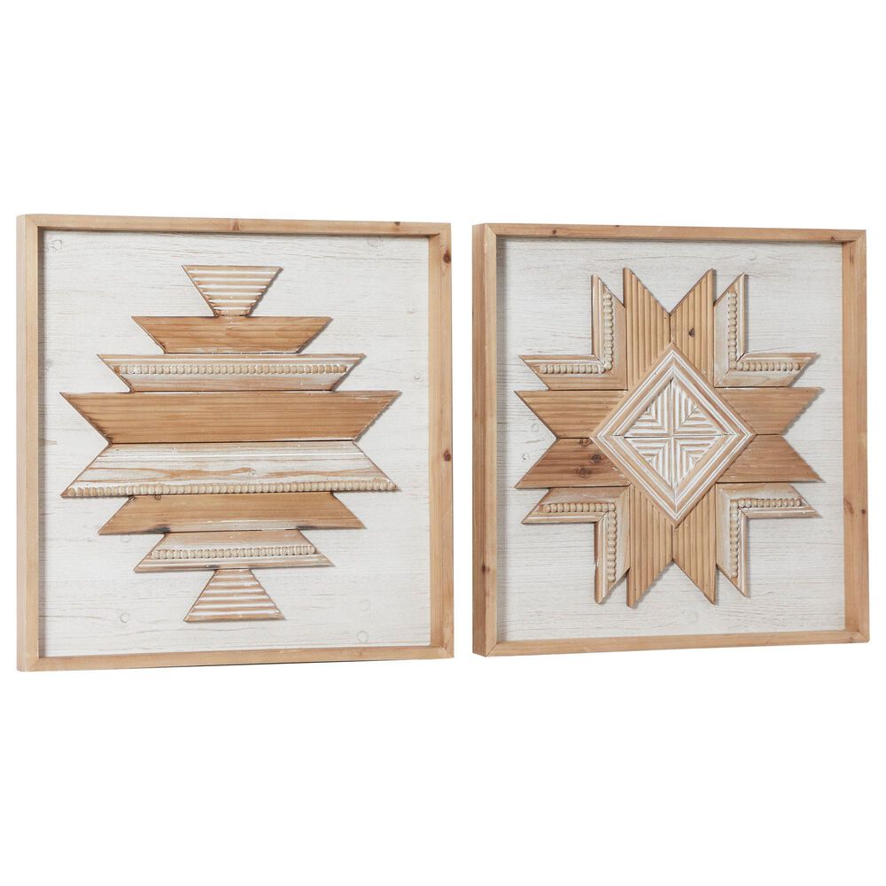 Maple and Jade Rustic Wood Wall Decor in Brown and White (Set of 2), , large