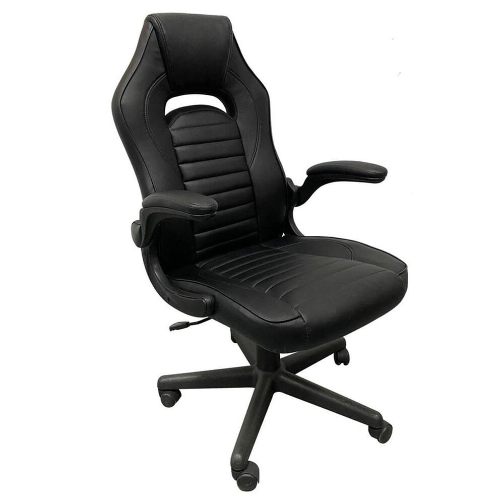 Global Seating Bonded Leather Gaming Chair in Black, , large