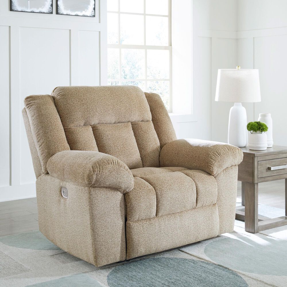 Ashley Tip-Off Power Recliner with Adjustable Headrest in Wheat, , large