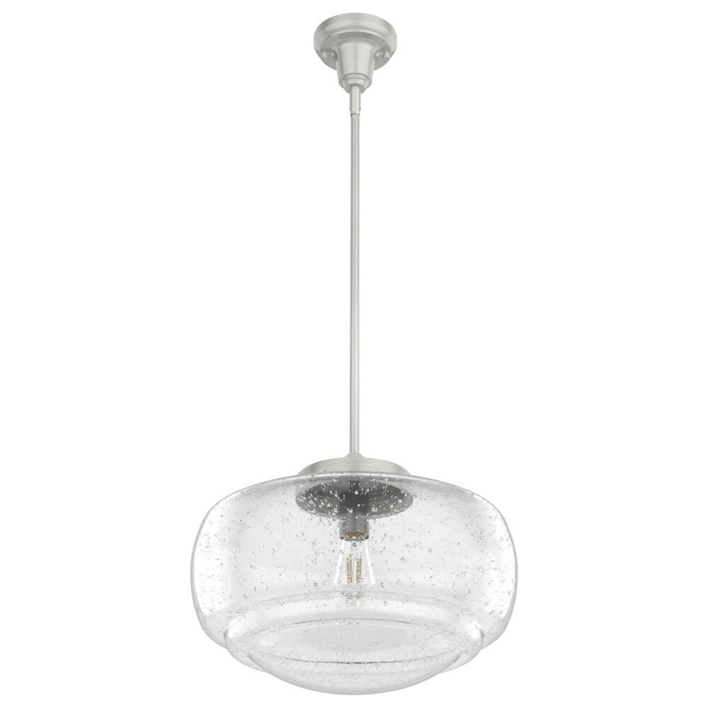 Hunter Saddle Creek 16&quot; 1-Light Pendant with Clear Seeded Shade in Brushed Nickel, , large