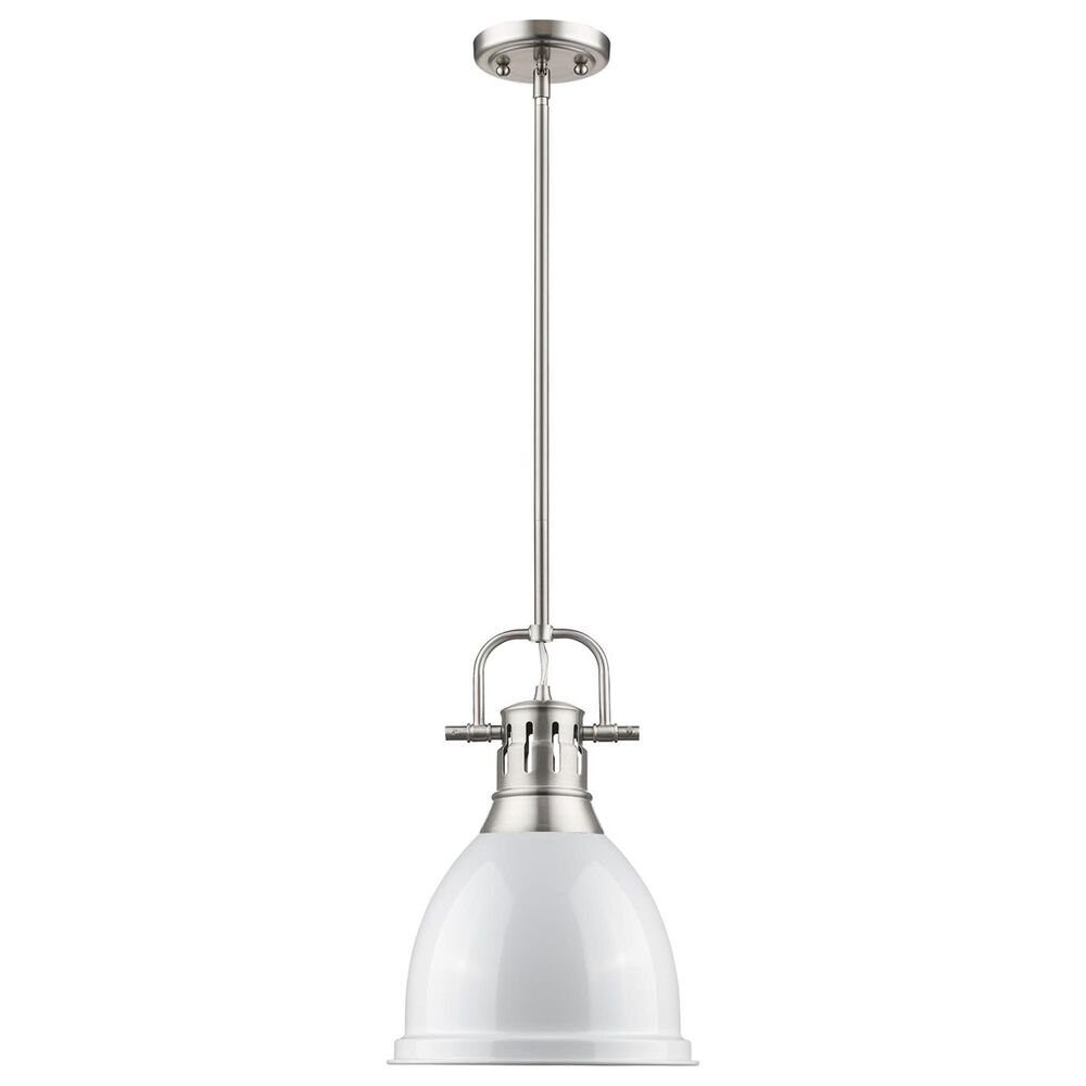 Golden Lighting Duncan 1-Light Small Pendant with Rod and White Shade in Pewter, , large