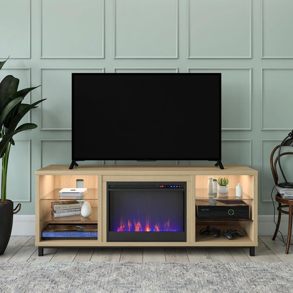 Ameriwood Home Lumina Deluxe Fireplace TV Stand in Blonde Oak, , large