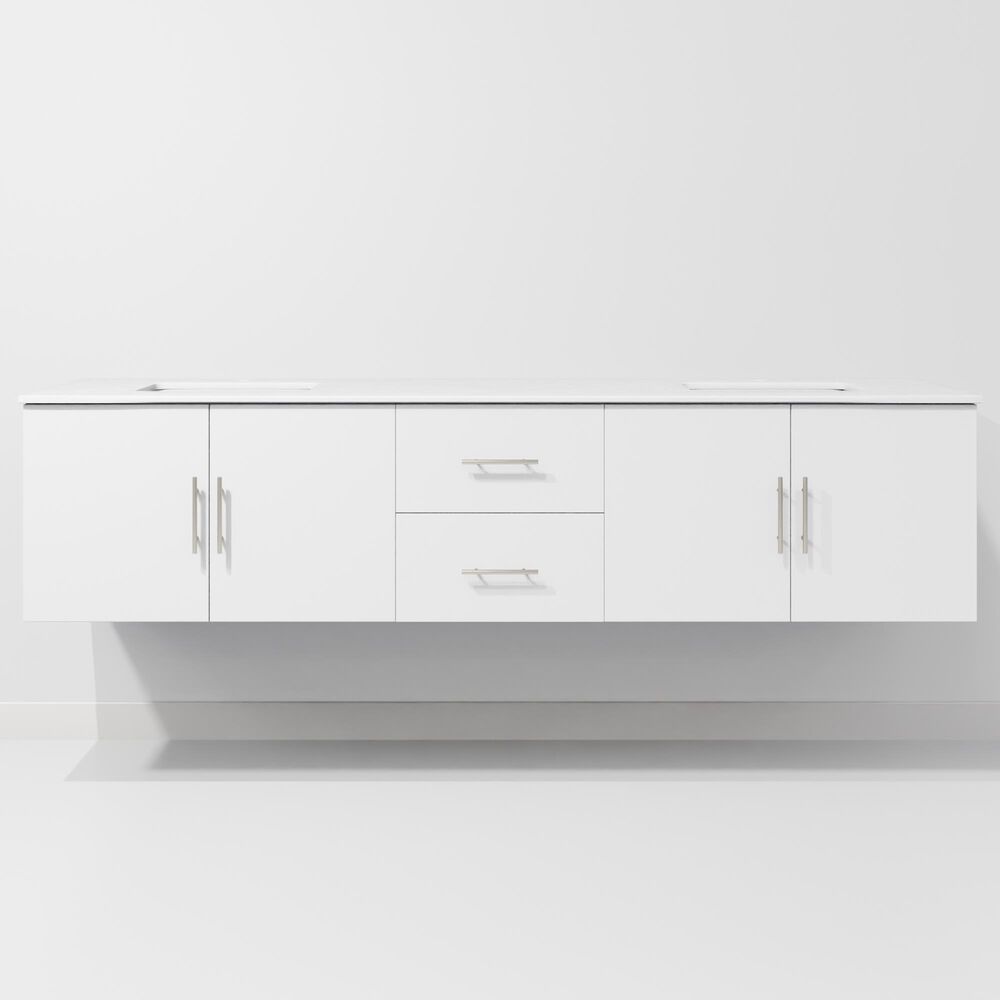 Lexora Home Geneva 80" Double Bathroom Vanity in Glossy White with 2 cm White Cultured Marble Top and Rectangular Sinks, , large