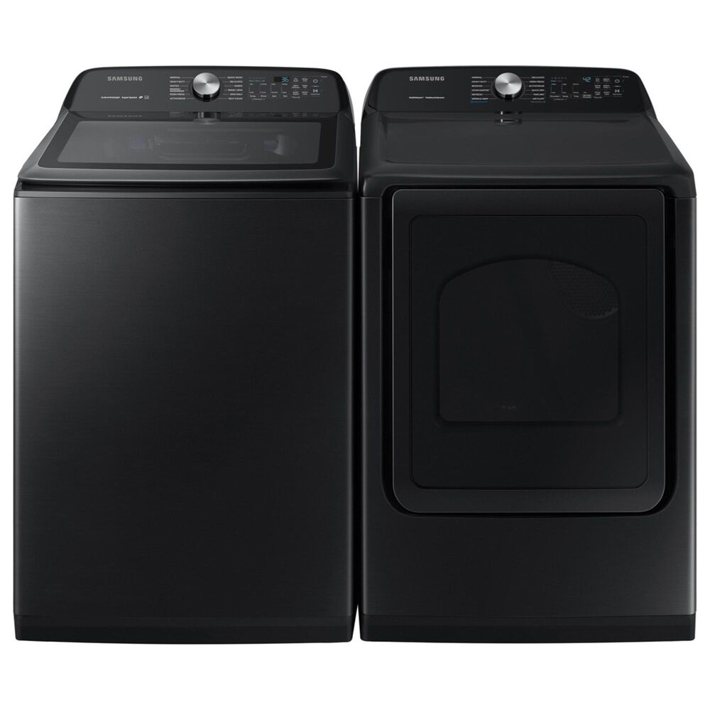 Samsung 5.0 Cu. Ft. Top Load Washer and 7.4 Cu. Ft. Electric Dryer in Black Stainless Steel, , large