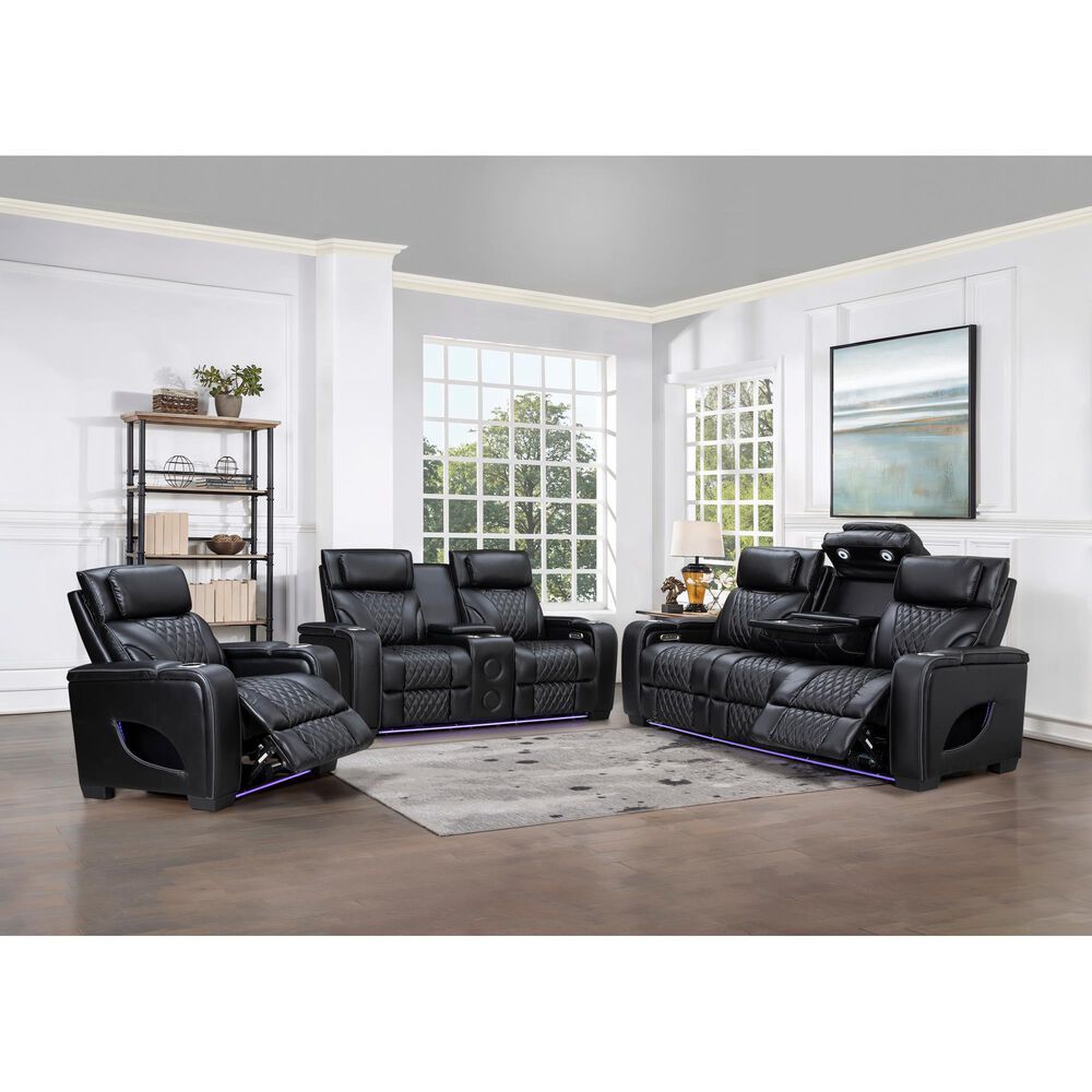 Titanic Furniture All Star Power Reclining Loveseat with Power Headrest in Black, , large