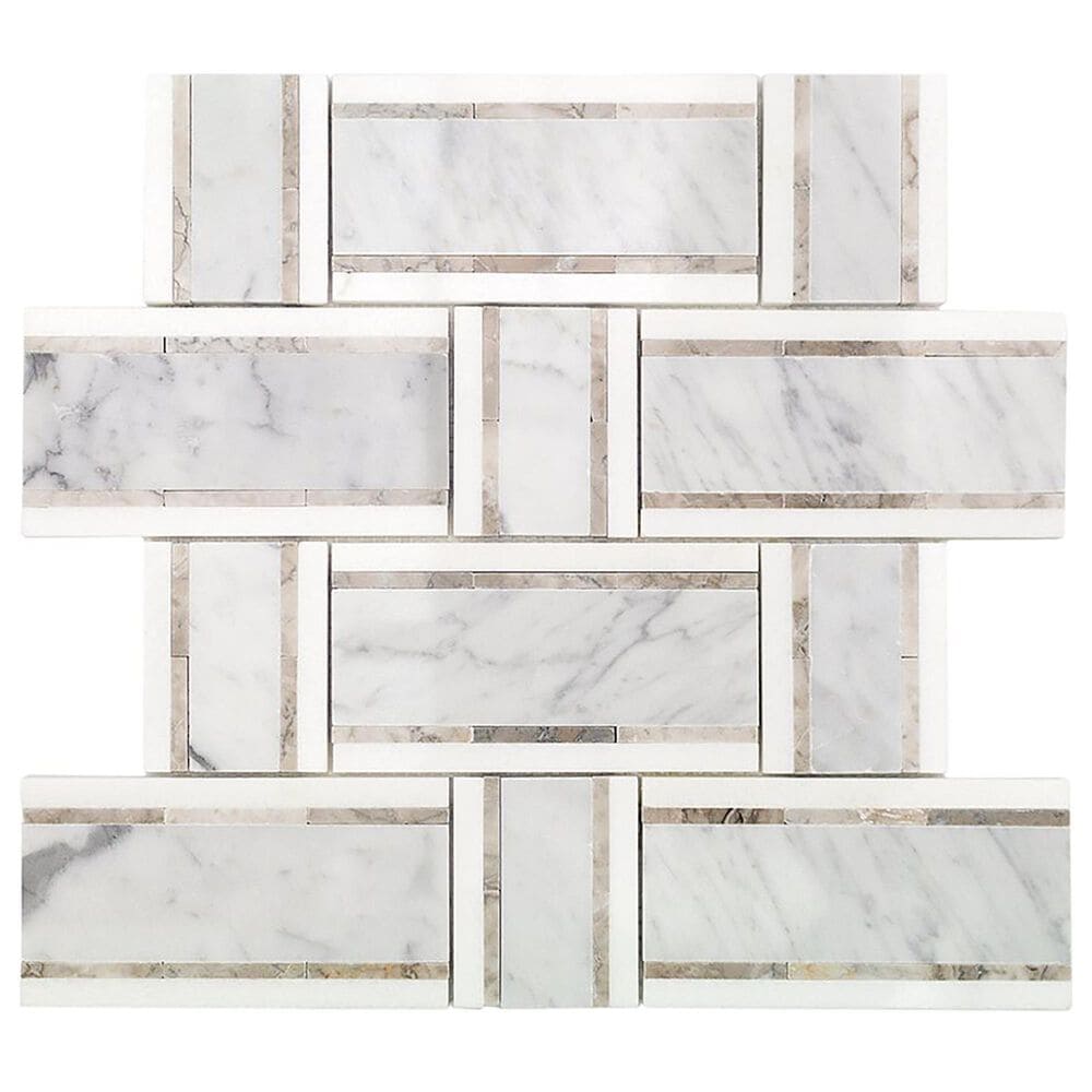 Soho Studio Interlace White Carrara, Temple Gray and Thassos 13" x 13" Marble Mosaic Sheet, , large
