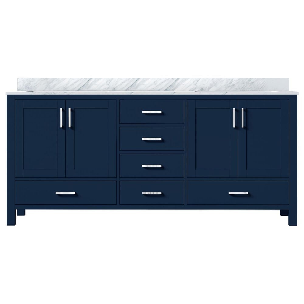 Lexora Home Jacques 72&quot; Double Bathroom Vanity in Navy Blue with 2 cm White Carrara Marble Top and Rectangular Sinks, , large