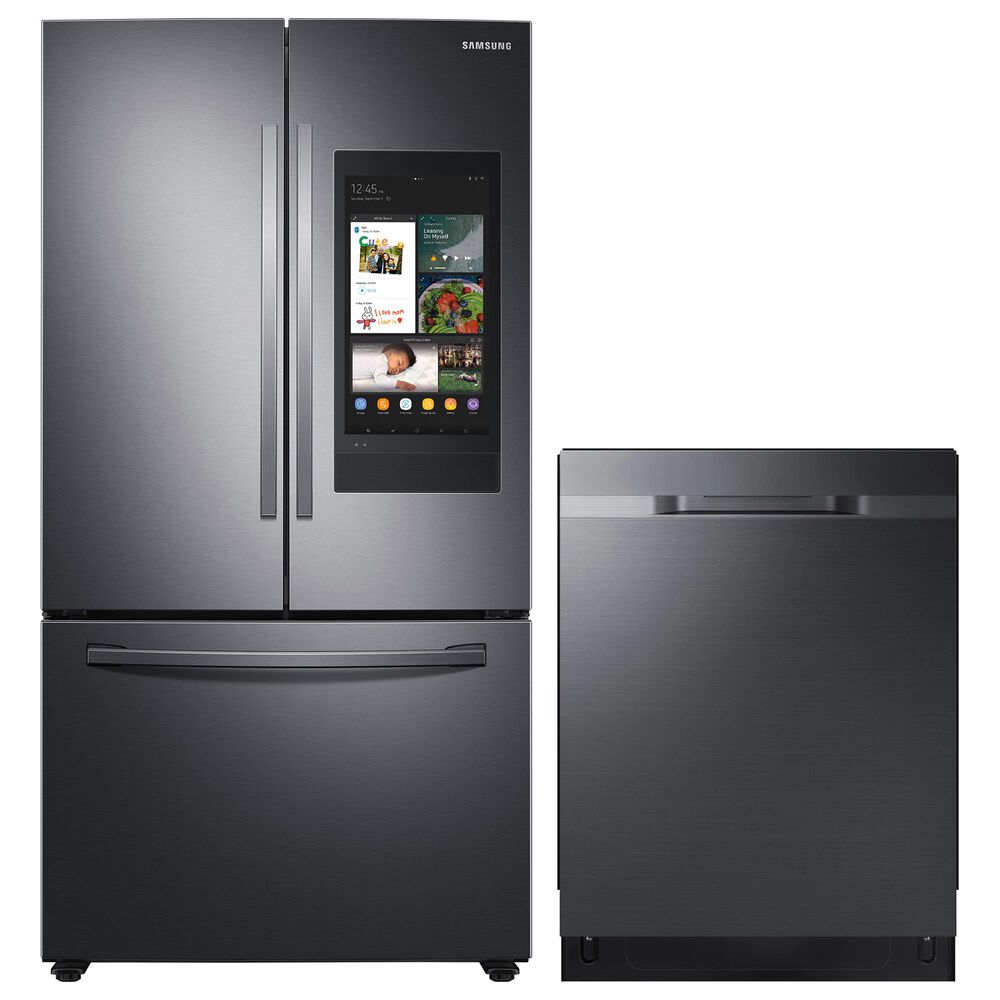 Samsung 2-Piece Kitchen Package with 27.7 Cu. Ft. French Door Refrigerator and StormWash Dishwasher in Black Stainless Steel, , large