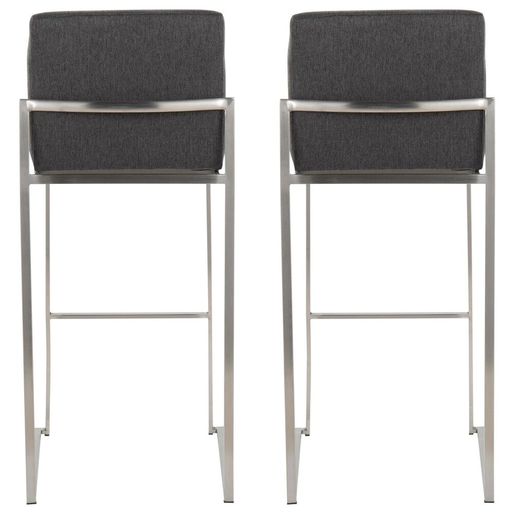 Lumisource Fuji High Back Barstool with Charcoal Fabric in Stainless Steel &#40;Set of 2&#41;, , large