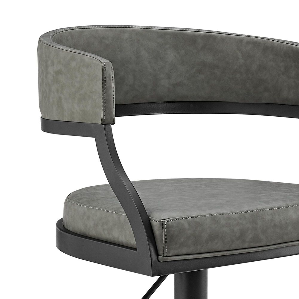 Armen Living Callie Adjustable Swivel Bar Stool with Vintage Gray Cushion in Matte Black, , large