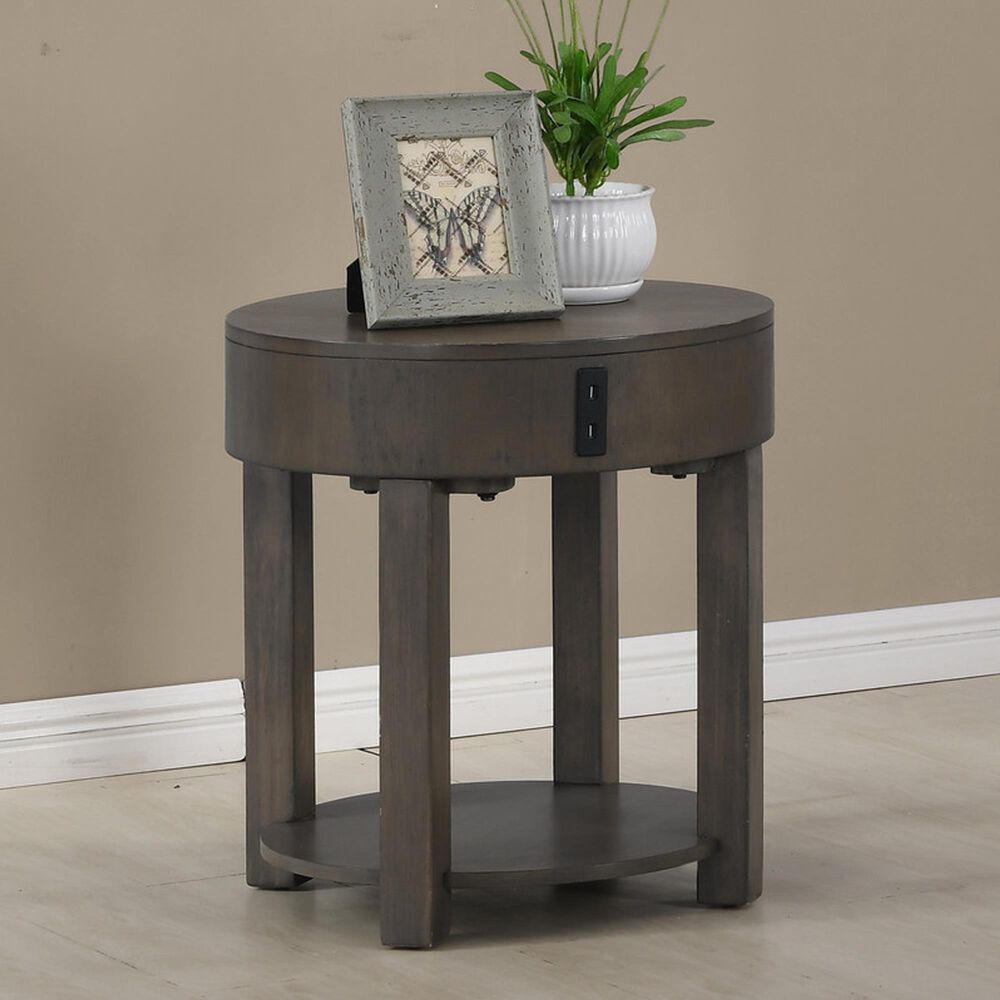HOMLUX 20" End Table with USB Ports in Light Brown, , large