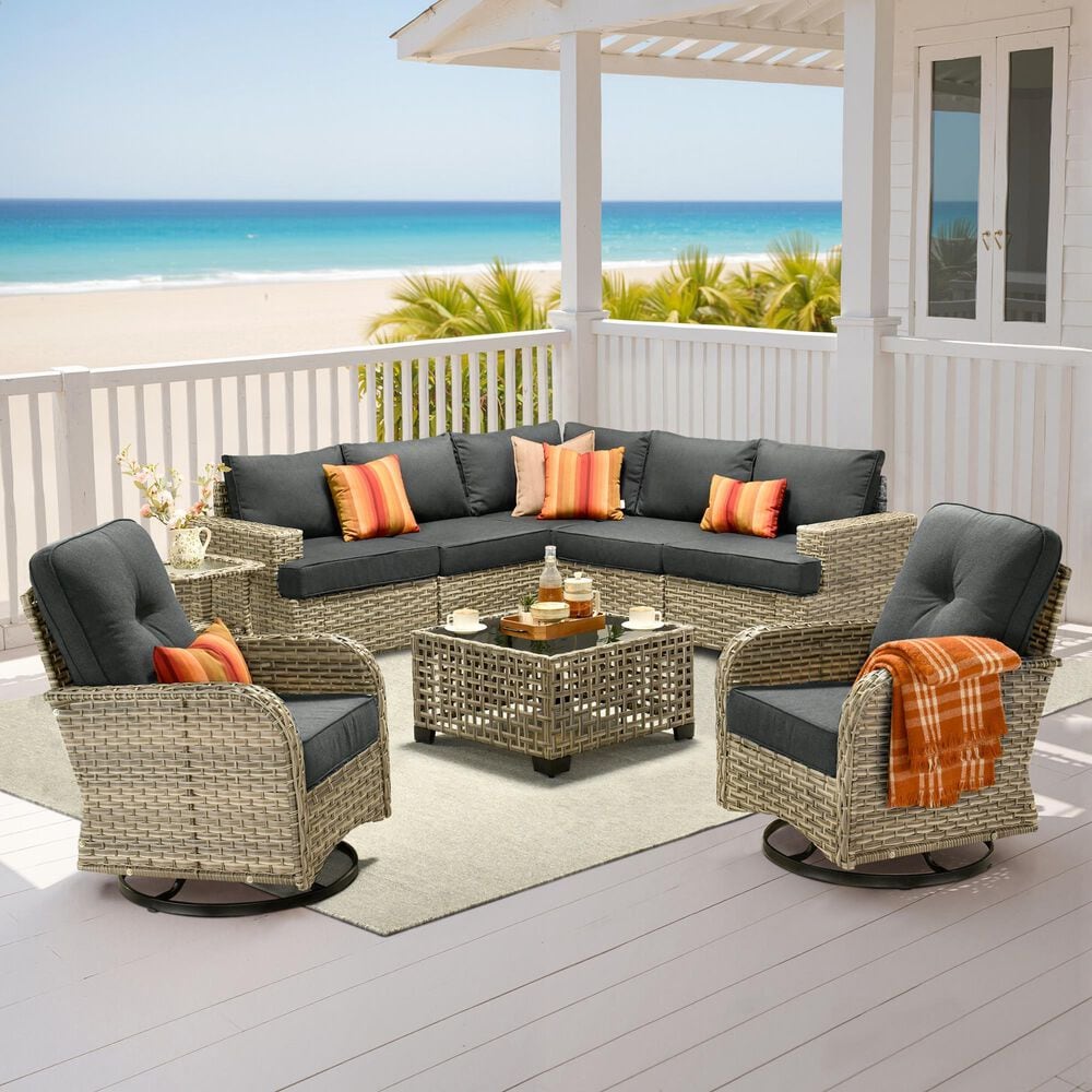 HOMLUX 9-Piece Patio Conversation Set with Illuminated Table in Black, , large