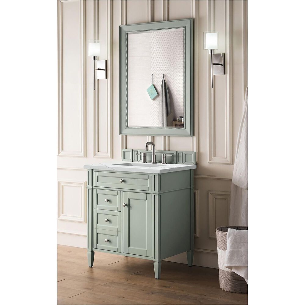 James Martin Vanities Brittany 30&quot; Single Bathroom Vanity in Sage Green with 3 cm Ethereal Noctis Quartz Top and Rectangular Sink, , large
