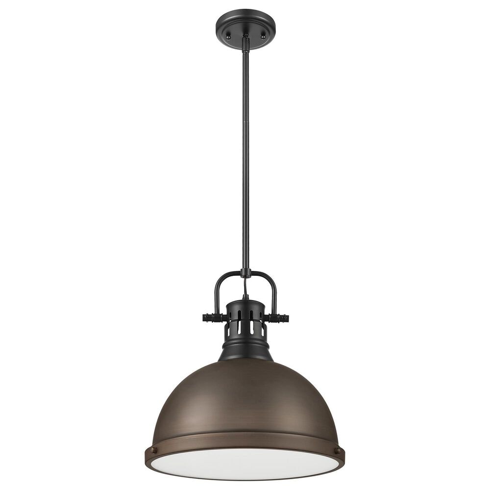 Golden Lighting Duncan 1-Light Pendant with Rod and Rubbed Bronze Shade in Matte Black, , large