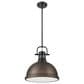 Golden Lighting Duncan 1-Light Pendant with Rod and Rubbed Bronze Shade in Matte Black, , large